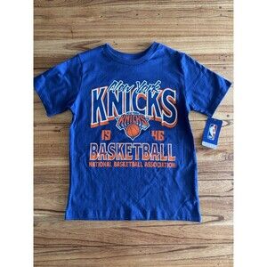New York Knicks Kids T-Shirt M- 8/10 NWT NBA Logo Basketball Graphic Tee Blue -E